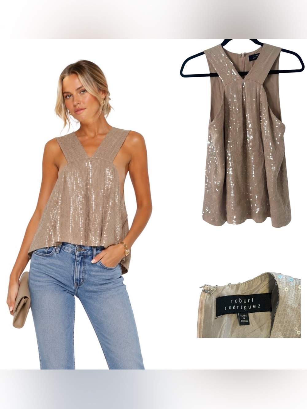 Robert Rodriguez Silk Sequin Top